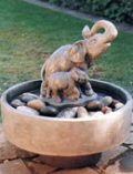 Water Feature Elephant & Calf in Round Bowl